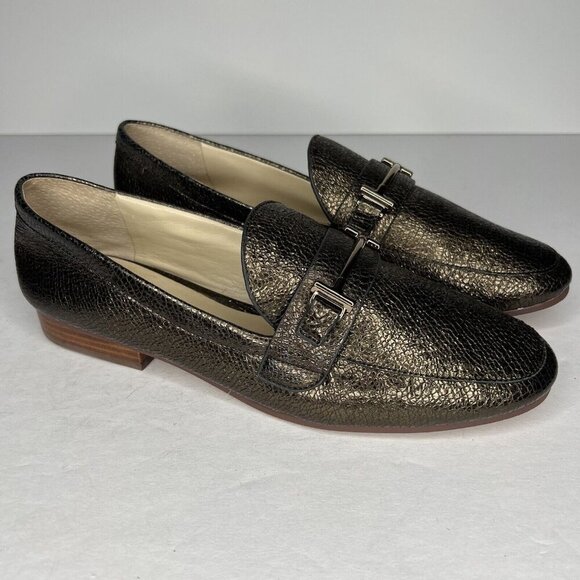 Enzo Angiolini Leather Loafer Slip-On Sparkling Gold-Look Shoes Womens Size 9.5 - Picture 2 of 9